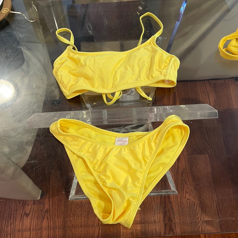 Xhilration yellow bikini medium bottom DD top